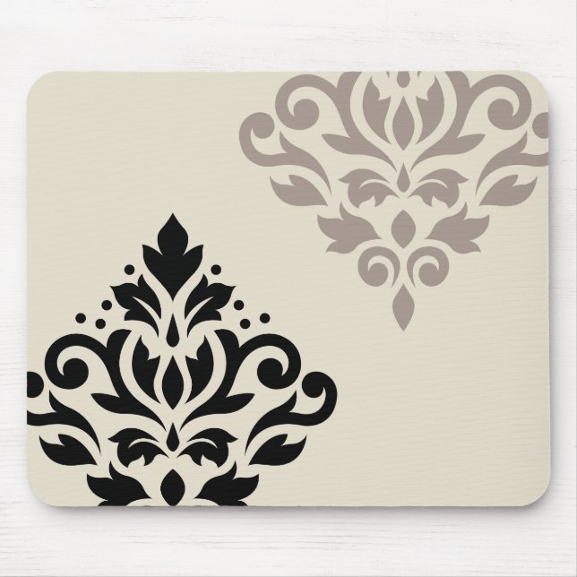 Scroll Damask Art I Black Taupe Cream Mouse Mat (Front)