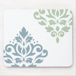 Scroll Damask Art I Blue Green White Mouse Mat