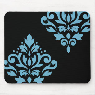 Scroll Damask Art I Blue on Black Mouse Mat