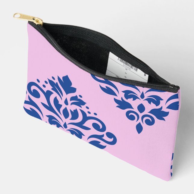 Scroll Damask Art I Blue on Pink Accessory Pouch (Open)