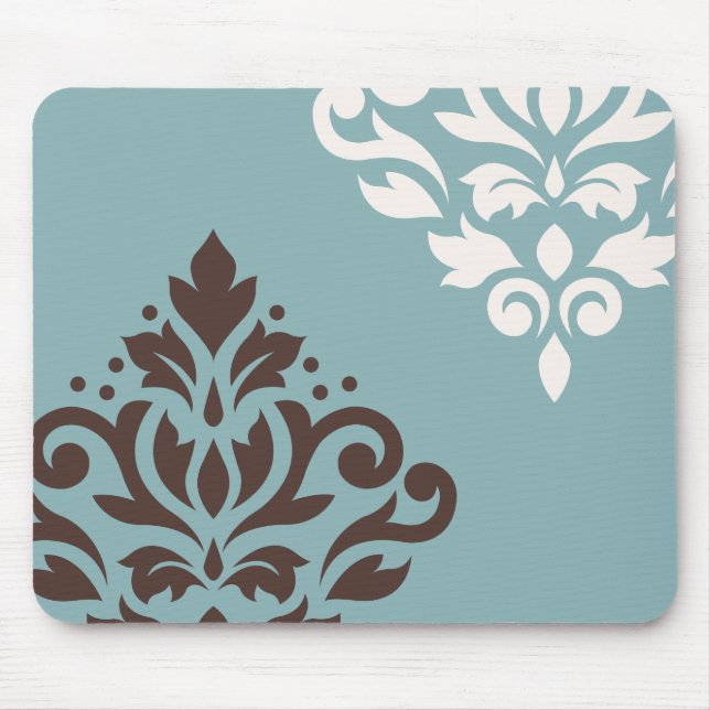 Scroll Damask Art I Brown Cream Teal Mouse Mat (Front)