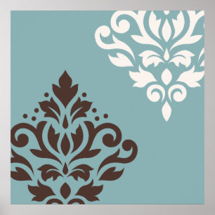 Scroll Damask Art I Brown Cream Teal Poster