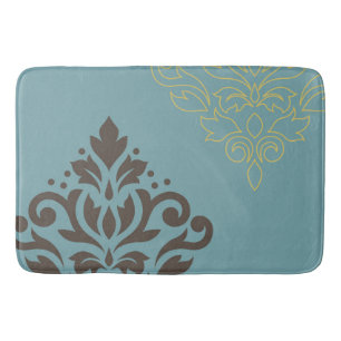 Scroll Damask Art I Brown Gold (line) Teal Bath Mat