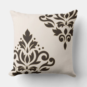 Scroll Damask Art I Brown with Gold on Cream Cushion