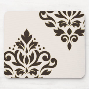 Scroll Damask Art I Brown with Gold on Cream Mouse Mat