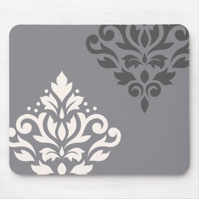 Scroll Damask Art I Cream & Greys Mouse Mat (Front)
