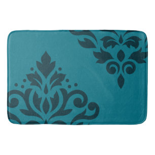 Scroll Damask Art I Dark on Mid-Teal Bath Mat