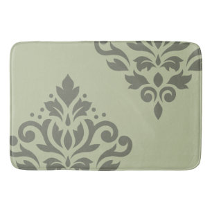 Scroll Damask Art I Dk on Lt Green Bath Mat