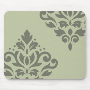 Scroll Damask Art I Dk on Lt Green Mouse Mat