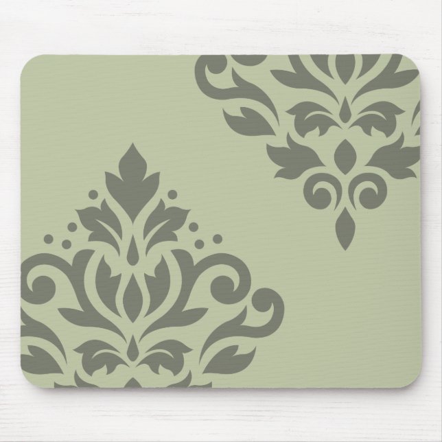 Scroll Damask Art I Dk on Lt Green Mouse Mat (Front)
