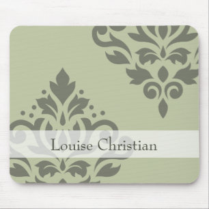 Scroll Damask Art I Dk on Lt Green (Personalised) Mouse Mat