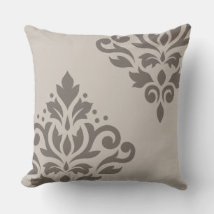 Scroll Damask Art I Dk on Lt Taupe Cushion