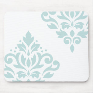 Scroll Damask Art I Duck Egg Blue on White Mouse Mat