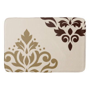 Scroll Damask Art I Gold & Brown on Cream Bath Mat