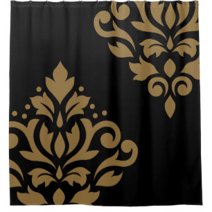 Scroll Damask Art I Gold on Black Shower Curtain