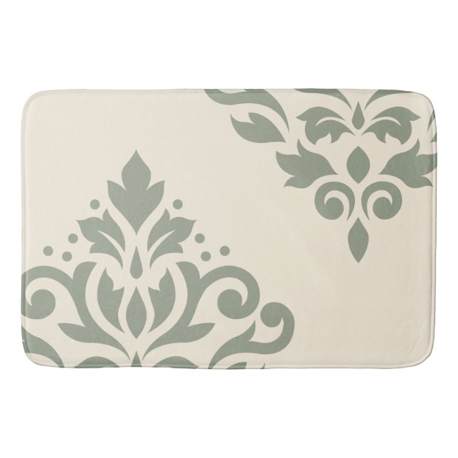 Scroll Damask Art I Green on Cream Bath Mat (Front)
