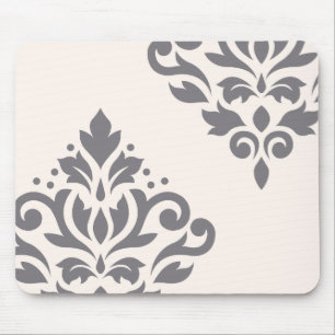Scroll Damask Art I Grey on Cream Mouse Mat