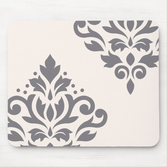 Scroll Damask Art I Grey on Cream Mouse Mat (Front)