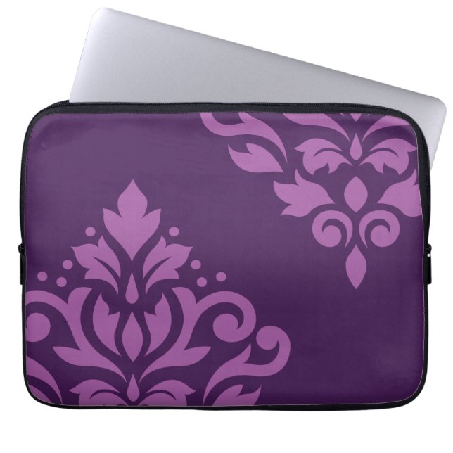 Scroll Damask Art I Light on Dark Plum Laptop Sleeve (Front)