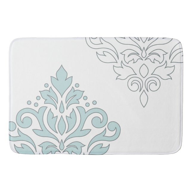 Scroll Damask Art I (line) Duck Egg Blue Grey Wt Bath Mat (Front)