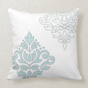 Scroll Damask Art I (line) Duck Egg Blue Grey Wt Cushion