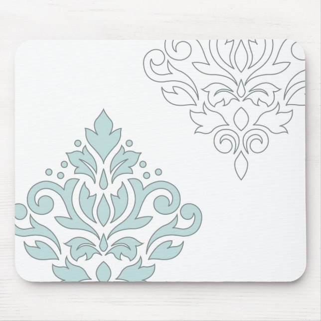 Scroll Damask Art I (line) Duck Egg Blue Grey Wt Mouse Mat (Front)