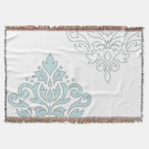 Scroll Damask Art I (line) Duck Egg Blue Grey Wt Throw Blanket