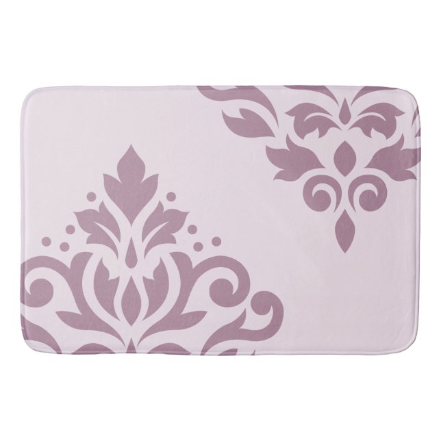Scroll Damask Art I Mauve on Pink Bath Mat (Front)