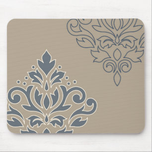 Scroll Damask Art I (outline) Cream Blues Sand Mouse Mat