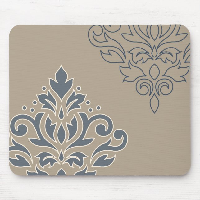 Scroll Damask Art I (outline) Cream Blues Sand Mouse Mat (Front)