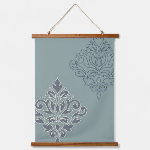 Scroll Damask Art I (outline) Cream Blues Teal Hanging Tapestry
