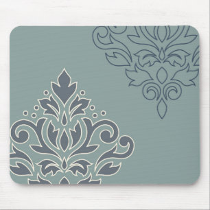 Scroll Damask Art I (outline) Cream Blues Teal Mouse Mat