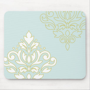 Scroll Damask Art I (outline) Wt Gld Lt Teal Mouse Mat