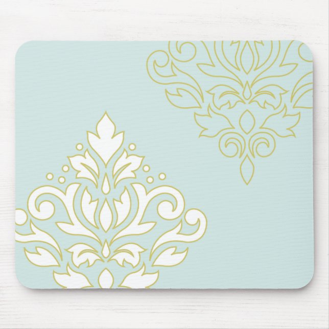 Scroll Damask Art I (outline) Wt Gld Lt Teal Mouse Mat (Front)