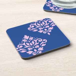 Scroll Damask Art I Pink on Blue Coaster
