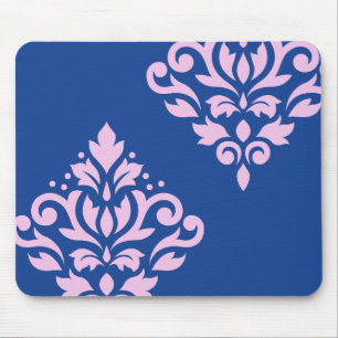Scroll Damask Art I Pink on Blue Mouse Mat