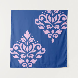 Scroll Damask Art I Pink on Blue Tapestry