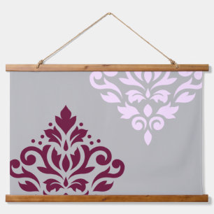 Scroll Damask Art I Plum Pink Grey Hanging Tapestry