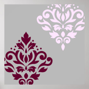 Scroll Damask Art I Plum Pink Grey Poster