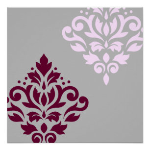 Scroll Damask Art I Plum Pink Grey Poster