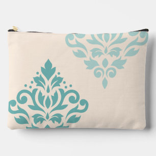 Scroll Damask Art I Teals on Cream Accessory Pouch