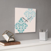Scroll Damask Art I Teals on Cream