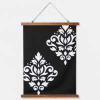 Scroll Damask Art I White on Black