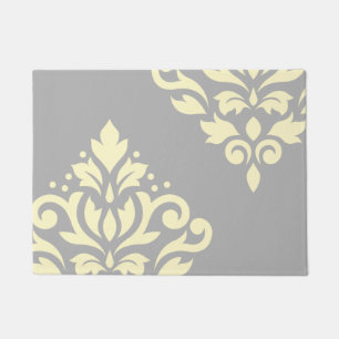 Scroll Damask Art I Yellow on Grey Doormat