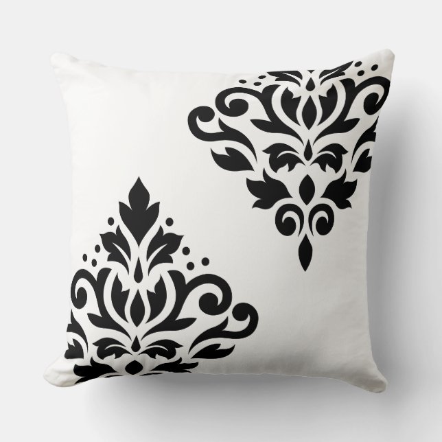 Scroll Damask Art Ib 2Way Black & White Cushion (Front)