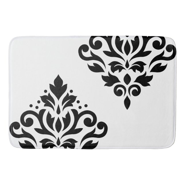 Scroll Damask Art Ib Black on White Bath Mat (Front)