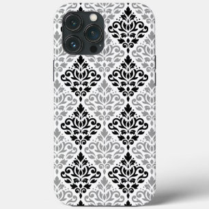 Scroll Damask Big Pattern Black Grey White iPhone 13 Pro Max Case