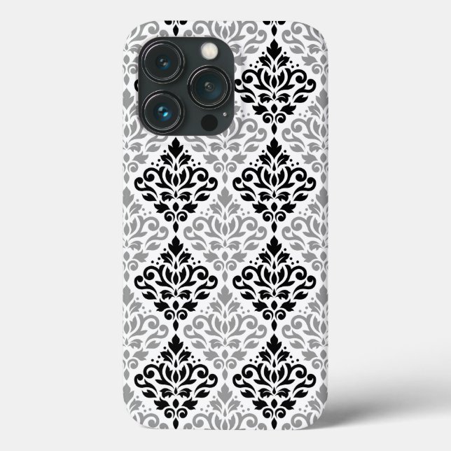 Scroll Damask Big Pattern Black Grey White Case-Mate iPhone Case (Back)