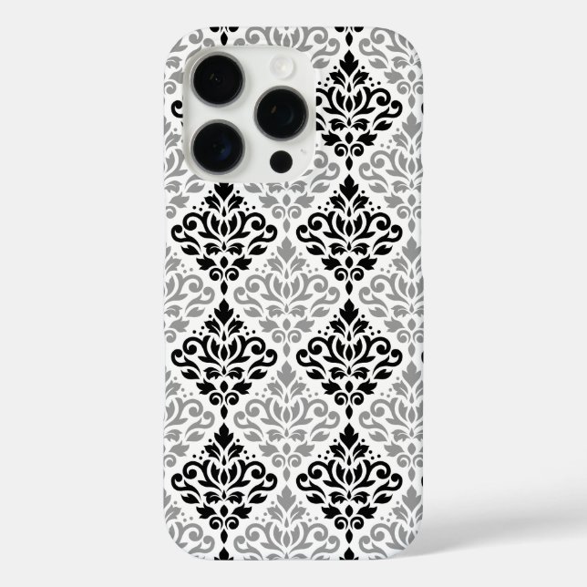 Scroll Damask Big Pattern Black Grey White Case-Mate iPhone Case (Back)