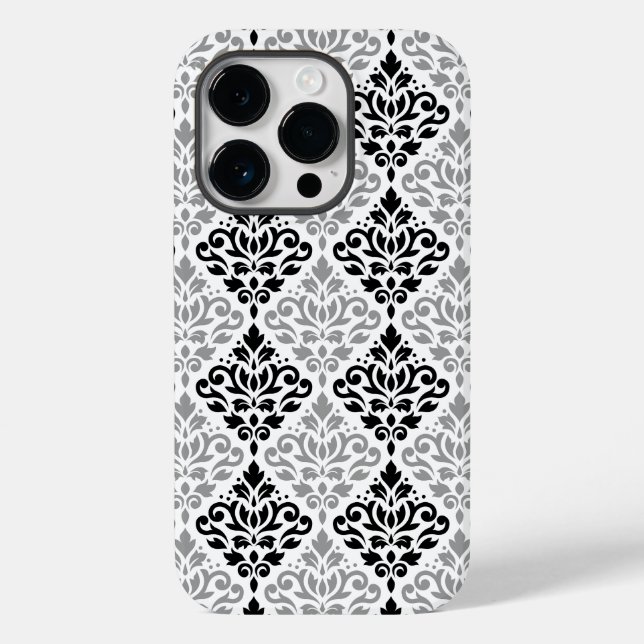 Scroll Damask Big Pattern Black Grey White Case-Mate iPhone Case (Back)